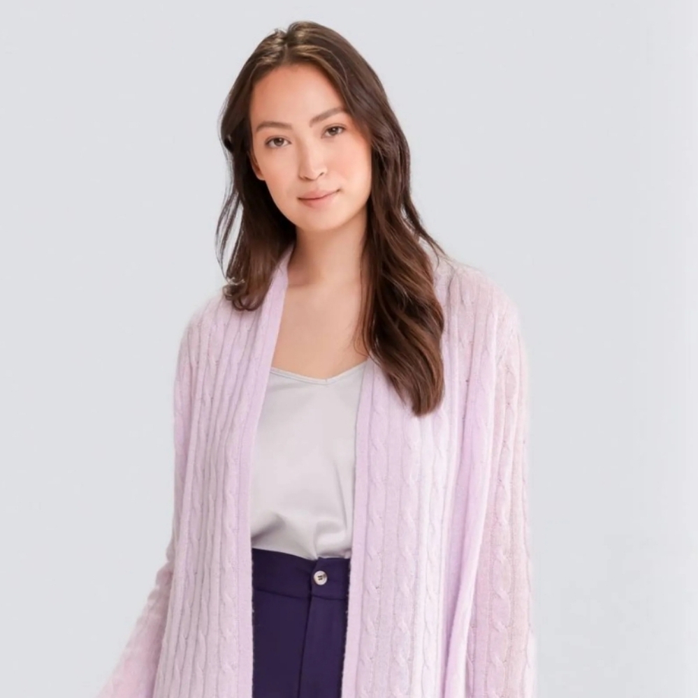 White + Warren Cashmere Pink Cable Open Front Cardigan size Small